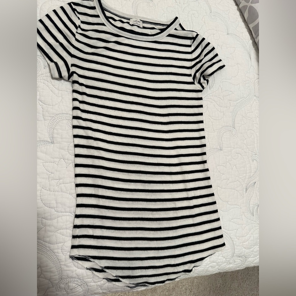 Aritzia Wilfred Black and White striped Desiree Tee
